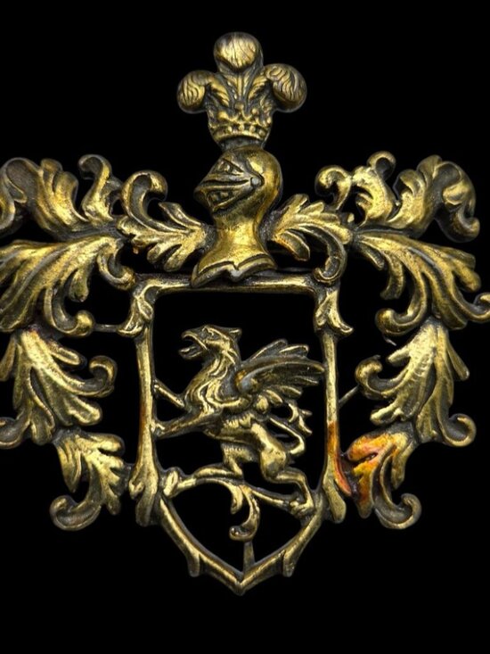 Unknown Jewelry - Vintage Gold Tone Heraldic Shield Brooch Pin Griffin Rampant Coat of Arms Crest